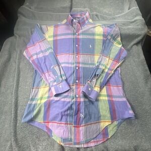 Ralph Lauren Polo Madras Long Sleeve Shirt Large Pastel Plaid 100%